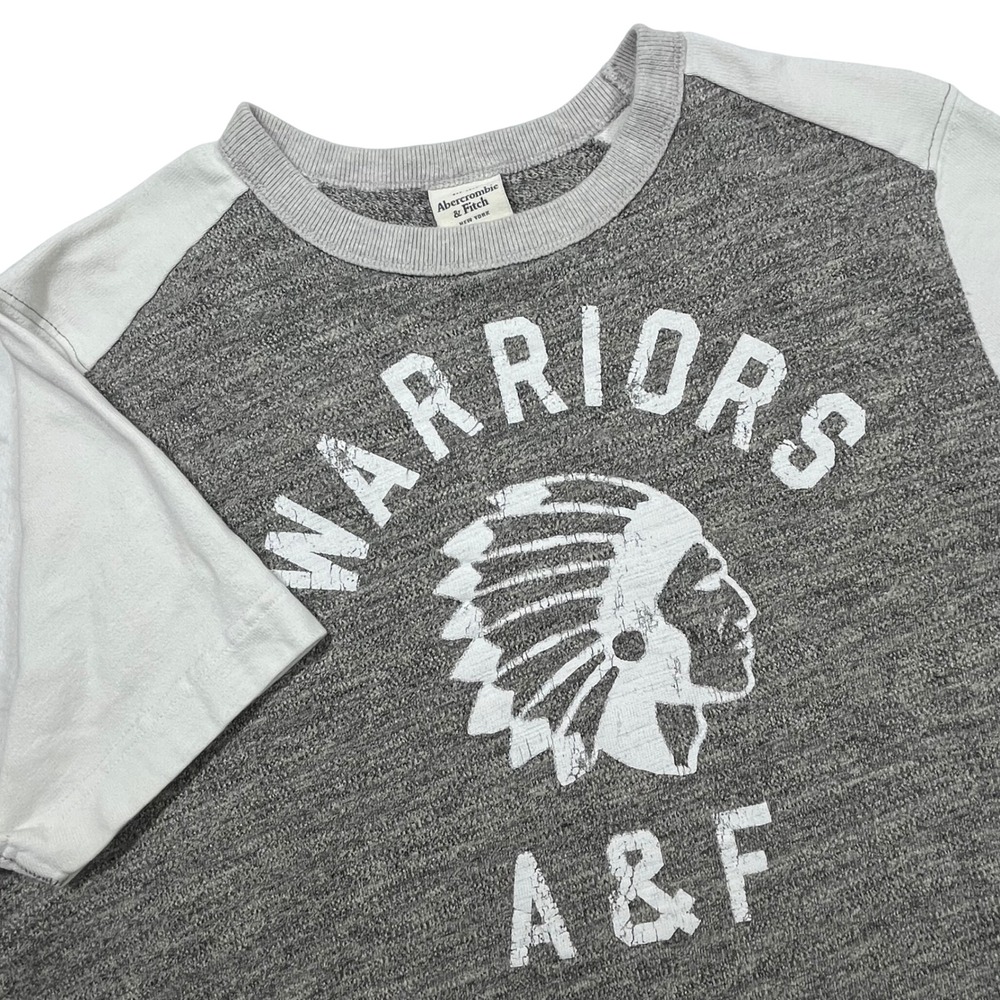 Abercrombie & Fitch T-Shirt Mens XL Grey Slim Fit Warriors Raglan Graphic Tee